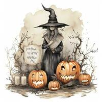 Illustration Halloween witch card with pumpkin quotes high quality ai generated image photo