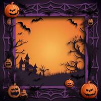 Paper cut Holloween border Bat Ghost Spider Pumpkin frame, Halloween papercut high quality ai generated image photo