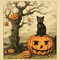 Vintage Halloween paper decoration black cat high quality ai generated image photo