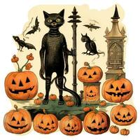 Vintage Halloween paper decoration black cat high quality ai generated image photo