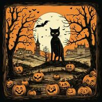 Vintage Halloween paper decoration black cat high quality ai generated image photo