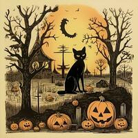Vintage Halloween paper decoration black cat high quality ai generated image photo