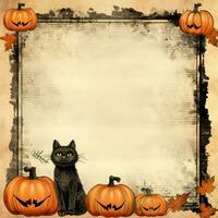 Vintage paper with penciled Halloween black cat high quality ai generated image photo