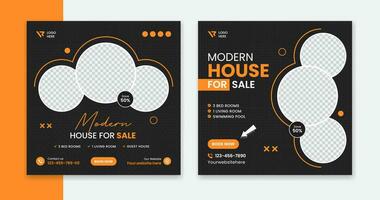 Modern House social media post design, residential home square leaflet vector