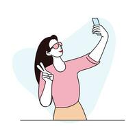 selfie tomando mujer, sencillo personaje vector ilustración