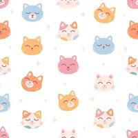 Cute cat faces seamless pattern. Cat characters with different emotions and facial expressions. vector