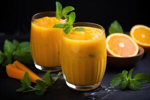 Persimmon, orange and ginger drink with yogurt, photo