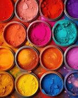 Paint can with colorful paints. photo