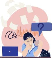 Women who do many things at the same time due to a lot of work The lady tried to complete all the paperwork within the deadline.no time to rest Concept of multitasking and overwork Vector illustration