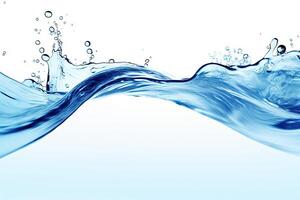 Blue water swirl splash with little bubbles isolated on white background, liquid flowing in form of wave, with . photo