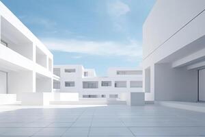 White minimal architecture building background empty wide space for mock up, concrete floor car park, cement garage design scene with copy space, with . photo