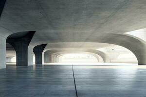 Modern concrete architecture building, exterior floor and roof, zone of car park, construction building, with empty space in clean design, with Generative Ai. photo