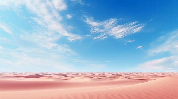 Desert Dune cliff sand landscape with clean blue sky. Minimal Desert natural background. Scene of Dry land Sand, dusty road without the end point, with Generative Ai. photo