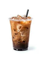 Iced coffee in plastic takeaway glass isolated on white background. ai generated photo