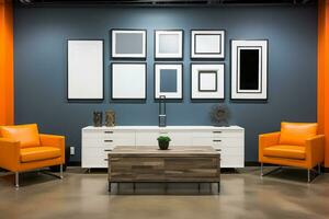 Gray wall adorned with various-sized framed photos