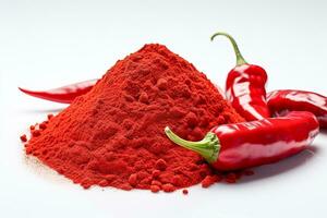 Ground red chili pepper on a white background condensed description photo