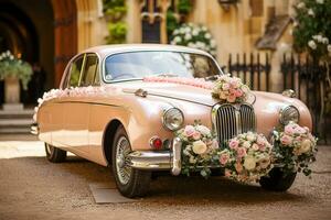 hermosa Boda coche presentando el plato sólo casado Perfecto para un especial celebracion foto