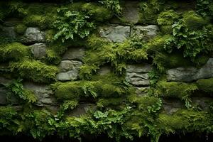 Inner wall adorned with lush green moss creating a decorative background photo