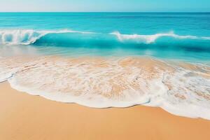 calmante Oceano ola suavemente acariciando arenoso playa creando un tranquilo antecedentes foto