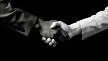 Shaking hands. European, African American men in business clothes greet each other. photo