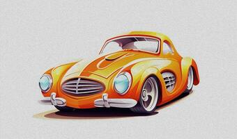 Clásico naranja Deportes coche en un blanco antecedentes. ilustración en dibujos animados estilo. foto