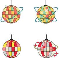 Set of Colorful Retro Disco Ball. 70s Design Style vector