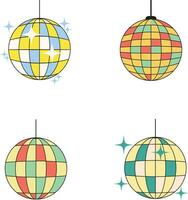 Set of Colorful Retro Disco Ball. 70s Design Style vector