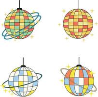 Set of Colorful Retro Disco Ball. 70s Design Style vector