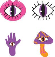 Retro 70's Groovy Psychedelic Hippie Set. In Various Form. Isolated Vector
