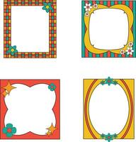 Geometric Retro Pop Frame with Colorful Pattern. Vector Illustration