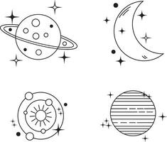 Cosmic Vintage Minimalist Line Art with Abstract Style Concept. Vector Set