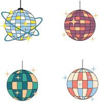 Set of Colorful Retro Disco Ball. 70s Design Style vector