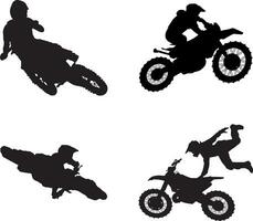 motocross jinete silueta con saltando, estilo libre y carreras concepto. vector ilustración