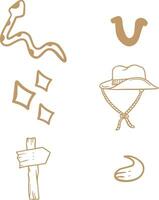 Wild West Icon Collection In Retro Style. Isolated Vector