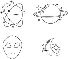 Cosmic Vintage Minimalist Line Art with Abstract Style Concept. Vector Set