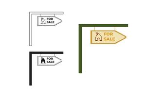 For Sale sign incorporating both a house icon and an arrow icon. This illustration effectively combines the elements of a traditional real estate For Sale sign vector