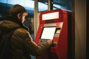 man using ATM machine at subway station , AI Generated photo