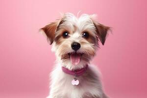 linda perro en rosado fondo, ai generado foto