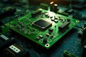 microchip for computer on dark background, AI Generative photo