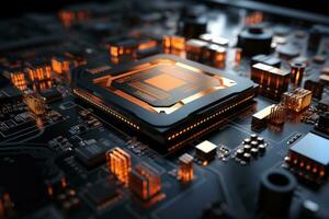 microchip for computer on dark background, AI Generative photo