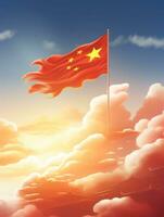 chino nacional bandera, el nacional día de el gente república de China en octubre 31, aniversario de el chino personas y el genial celebracion de el gente república de china.generativa ai foto