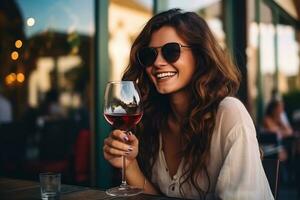 hermosa hombre con vino vaso foto