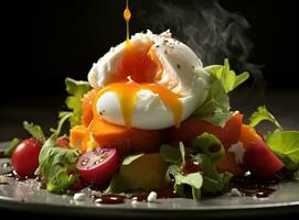 A salad with a poached egg photo