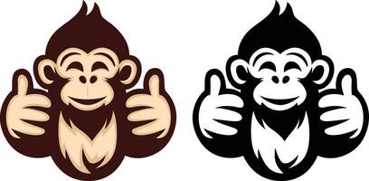 Monkey giving thumbs up logo symbol template vector illustration, Ape, Baboon, monkey with thumbs up clip art stock vector image