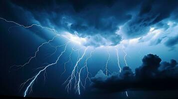 Lightning lightning strikes against the dark cloudy sky photo