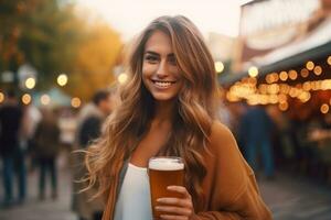 Beautiful girl with beer glass photo