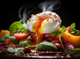 A salad with a poached egg photo