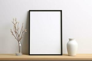 Black square white background wall art mockup photo