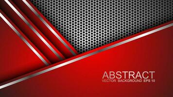 Abstract red and white overlapping layers background combined with silver textured lines decoration. Luxury and premium concept vector design template for using modern cover elements, banners, cards