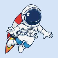 astronauta volador con cohete dibujos animados vector icono ilustración. espacio tecnología icono concepto aislado prima vector. plano dibujos animados estilo